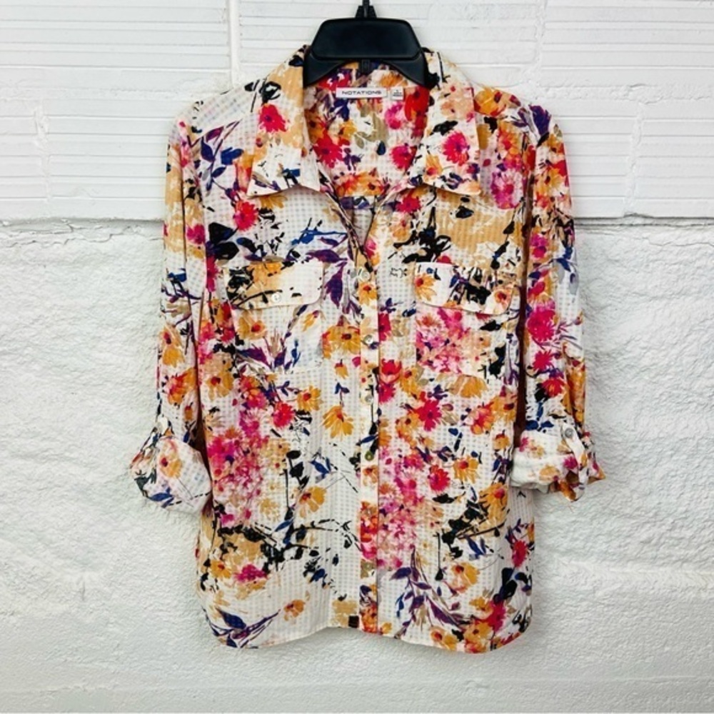 Notations Multicolor Floral Button-Down Shirt size large